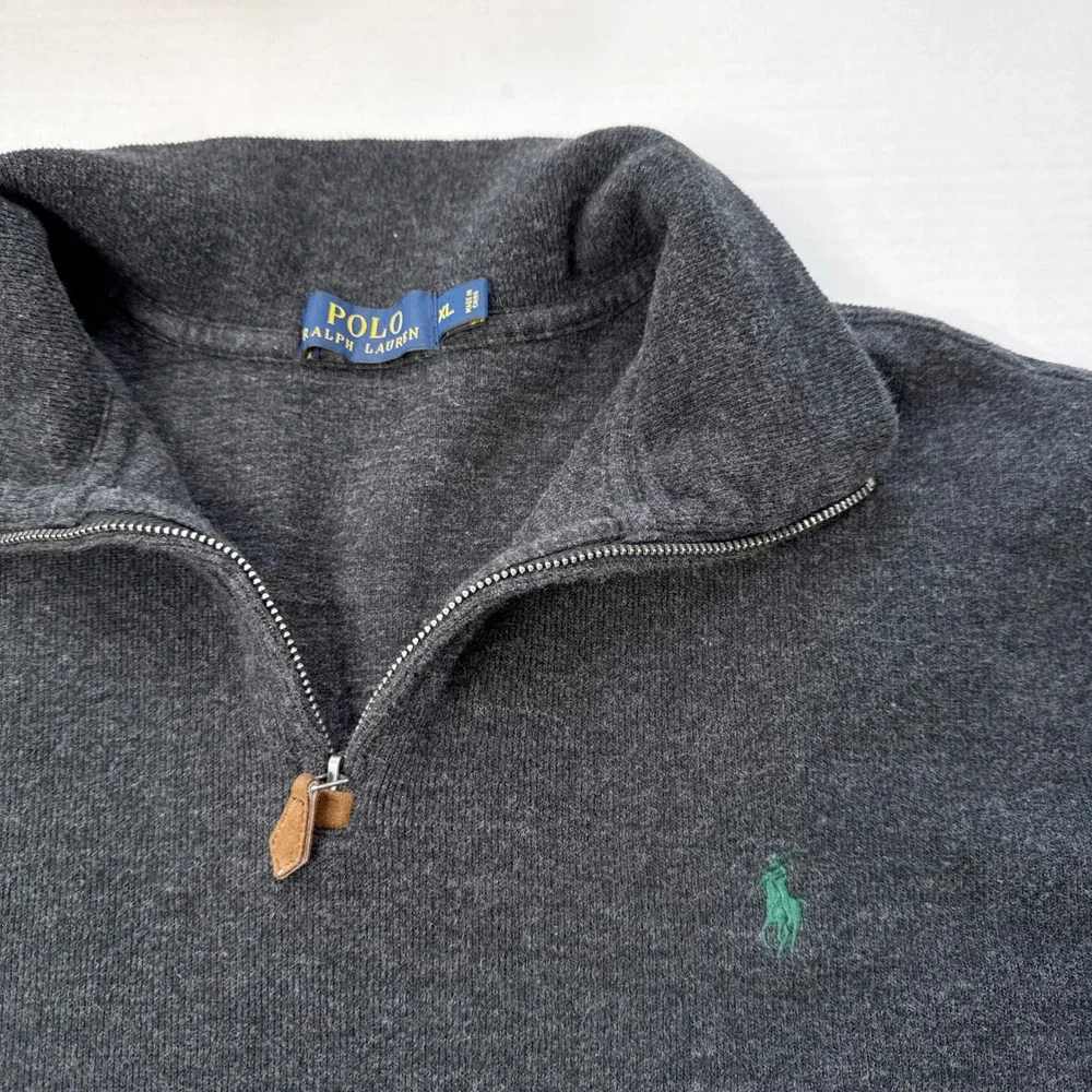 Polo Ralph Lauren Quarter Zip Pullover Men's Size XL Gray Cotton Sweater‎